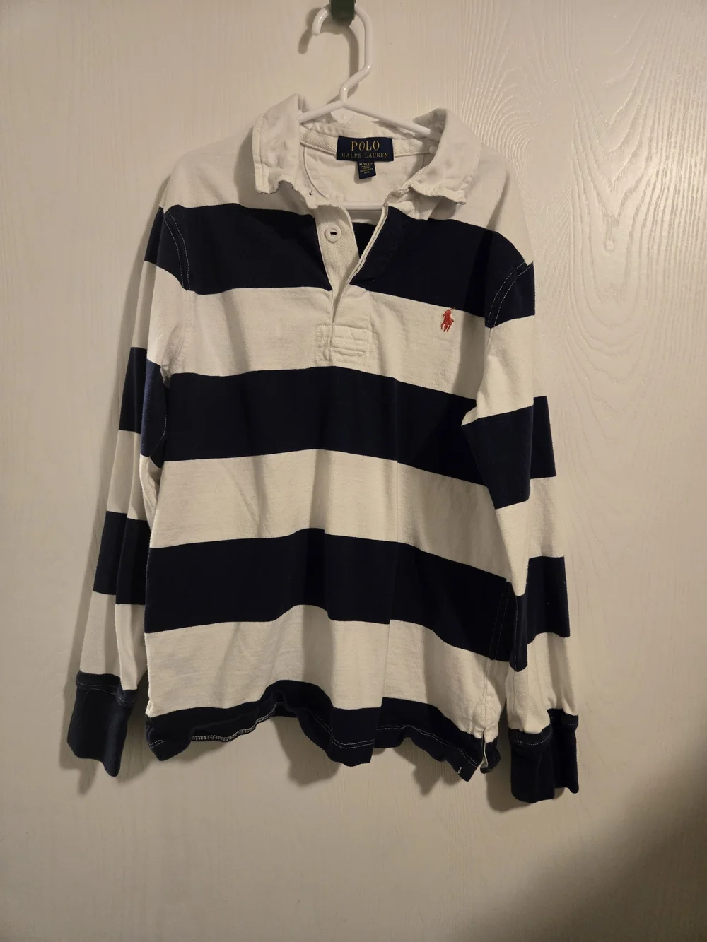 Polo by Ralph Lauren Navy and White Striped Rugby Shirt Size 10/12 Boys